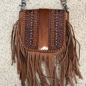 Montana West Brown Floral Fringe Crossbody Bag